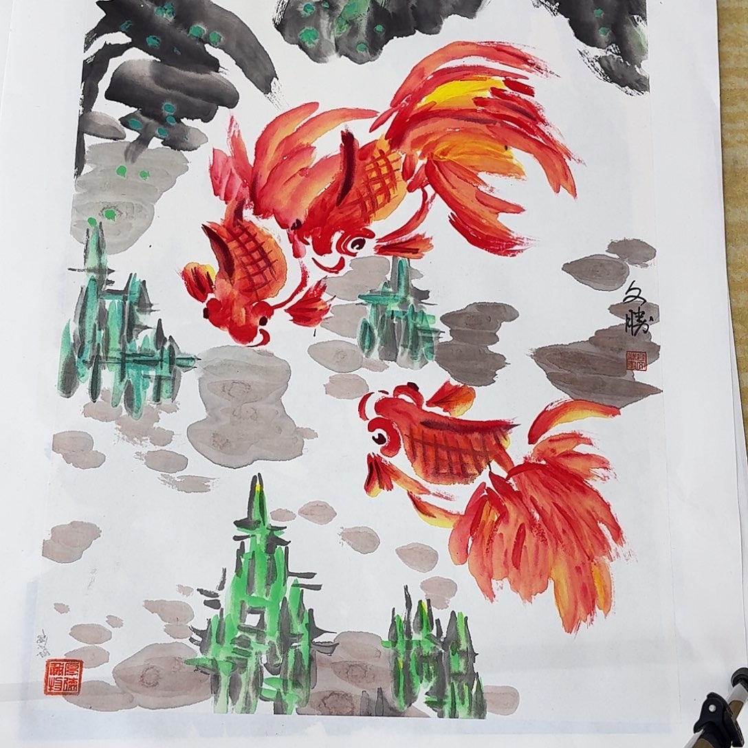 国画四尺三开花鸟