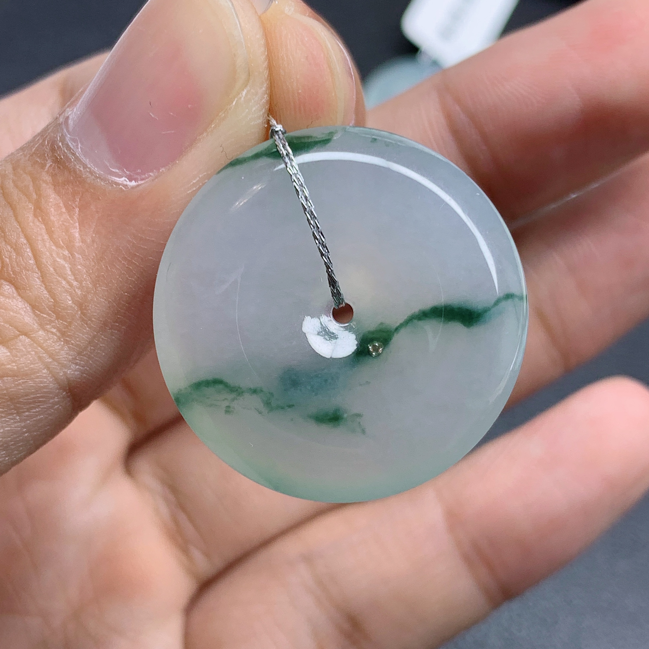 冰润飘花平安扣缅甸天然翡翠玉坠 花色灵动 尺寸27.5/6.1mm