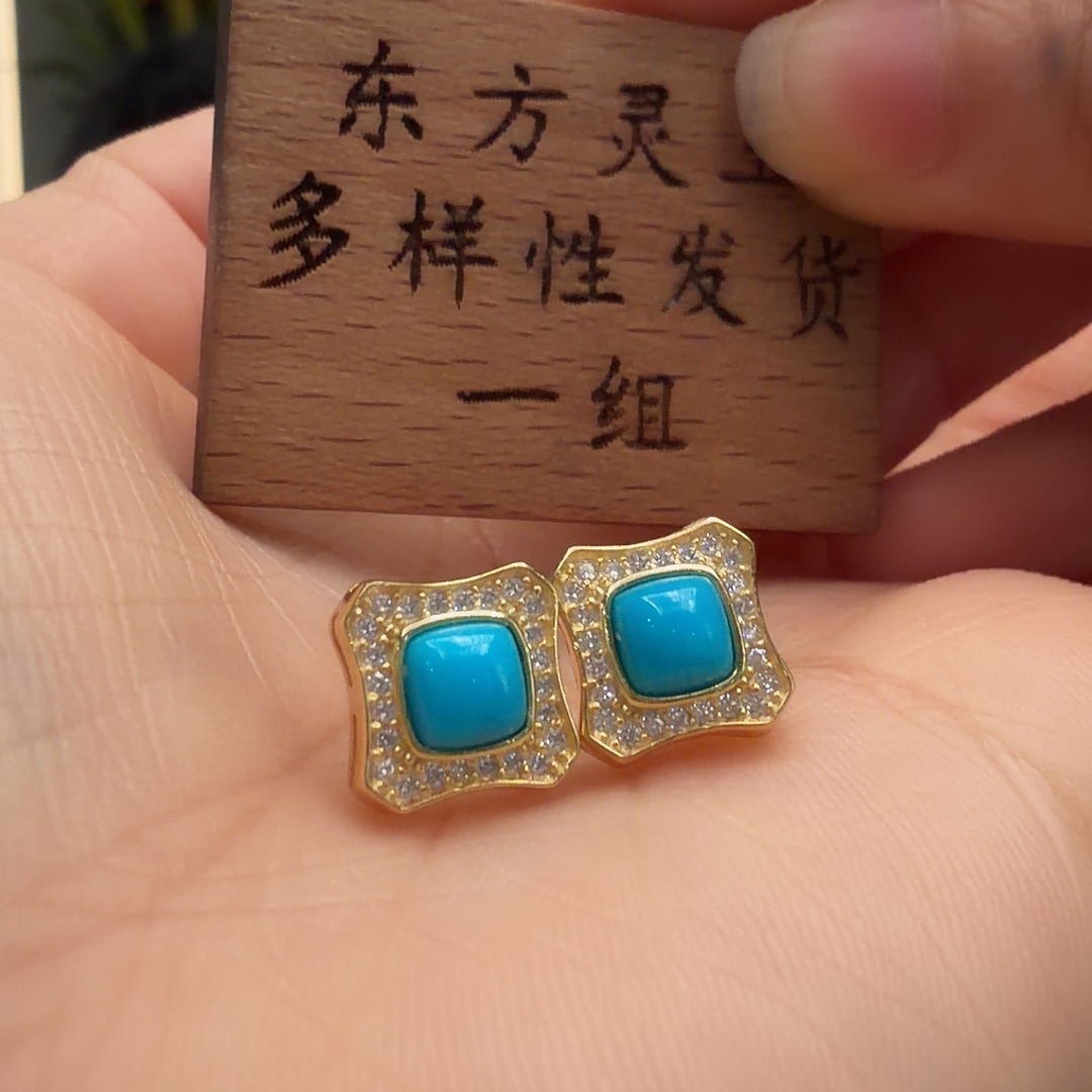 绿松石银S925镶嵌耳饰