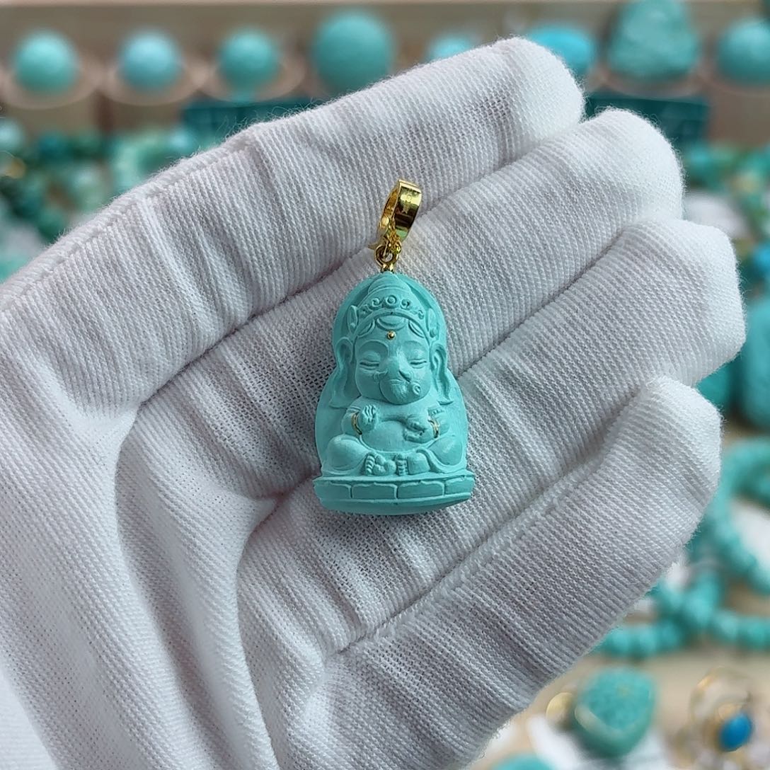 绿松石18K金镶嵌珠宝奇石