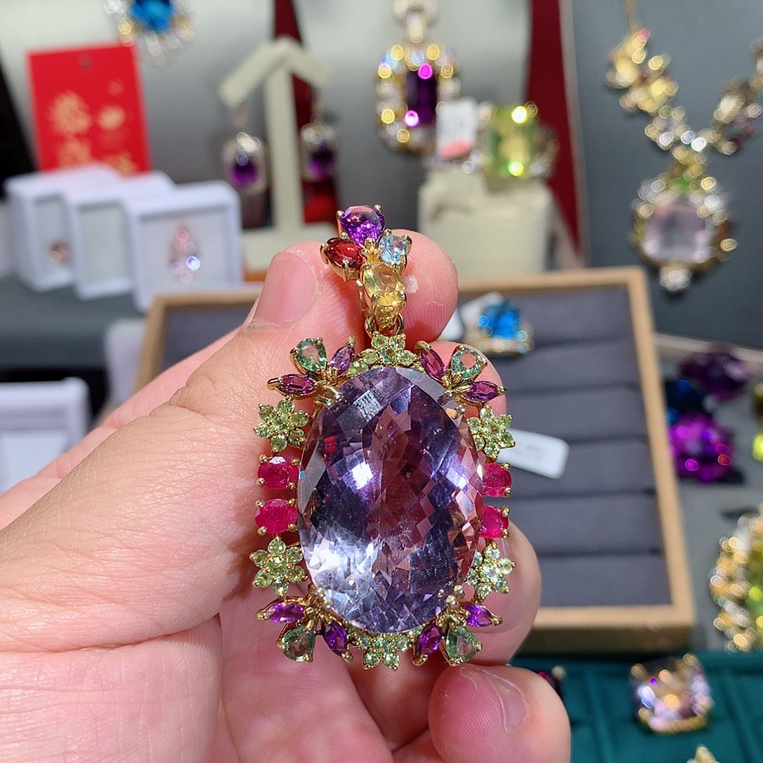 水晶颈饰银S925镶嵌。***h吊坠