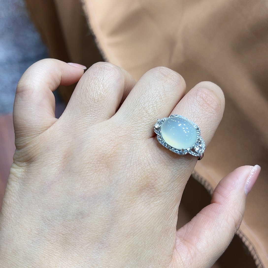 蛇纹石玉银S925镶嵌戒指