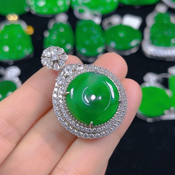 翡翠银S925镶嵌吊坠(不含链)