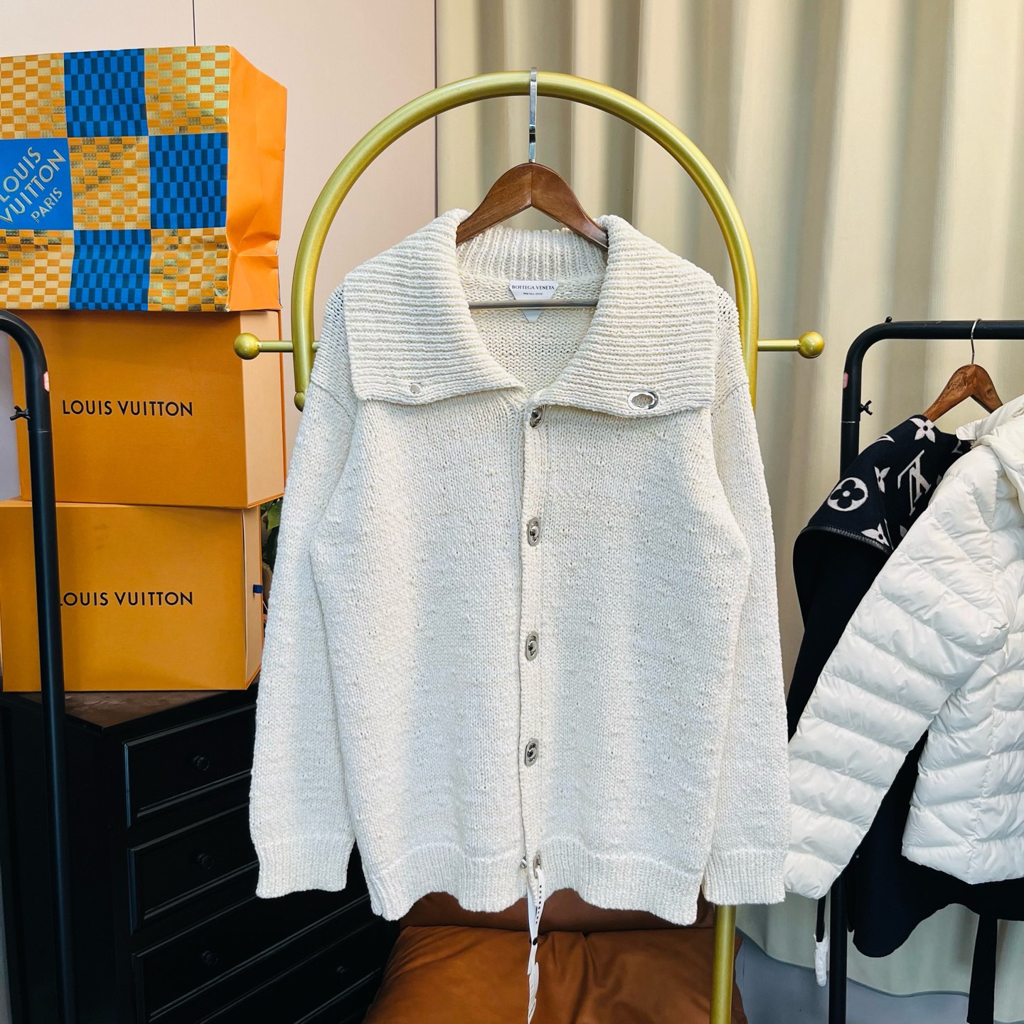 99新 BOTTEGA VENETA/葆蝶家 玄色 开领针织毛衣外套 s码/99新