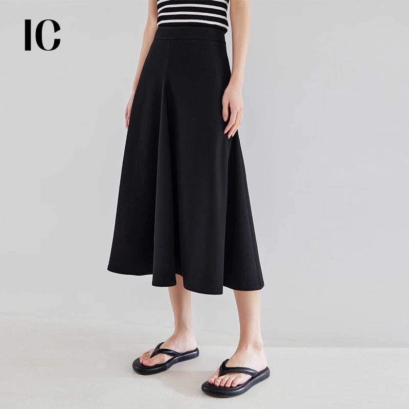 IC 赫本风a字西装半身裙设计高腰黑色伞裙百搭新款夏季中长裙
