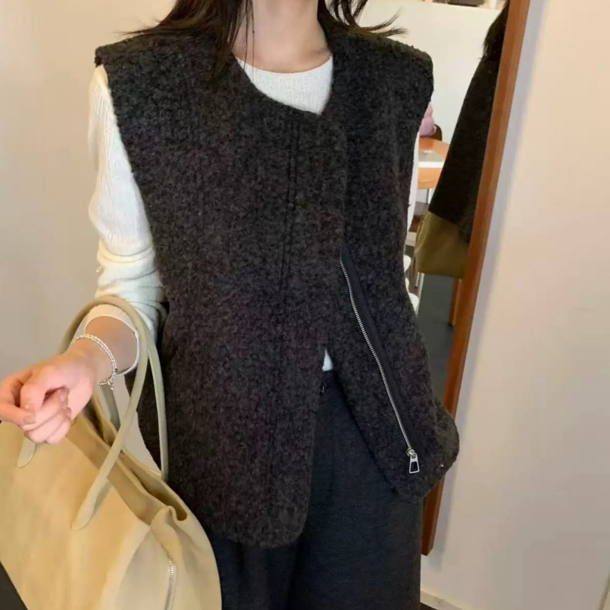 〔圈圈毛马甲〕〔不可机洗〕欧货气质圆领无袖小香风夹棉马甲外套