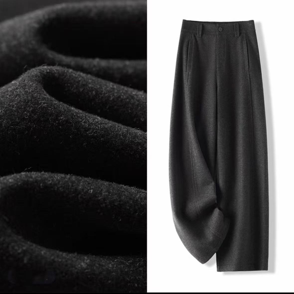 【现货➕运费险】加厚加绒毛呢弯刀裤女秋冬高腰显瘦香蕉裤直筒裤