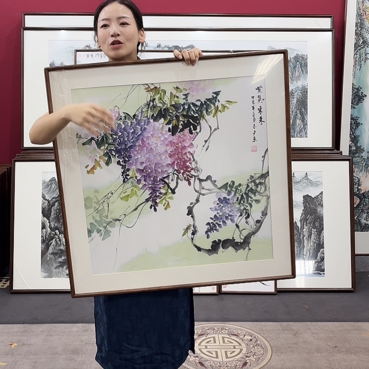 国画手绘带框作品