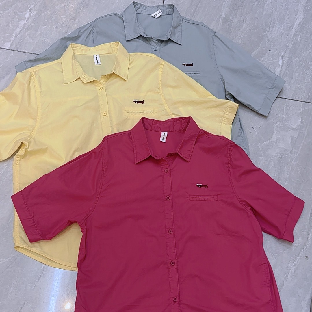 夏季百搭短袖常规款方领衬衫不起球休闲吸汗纯色