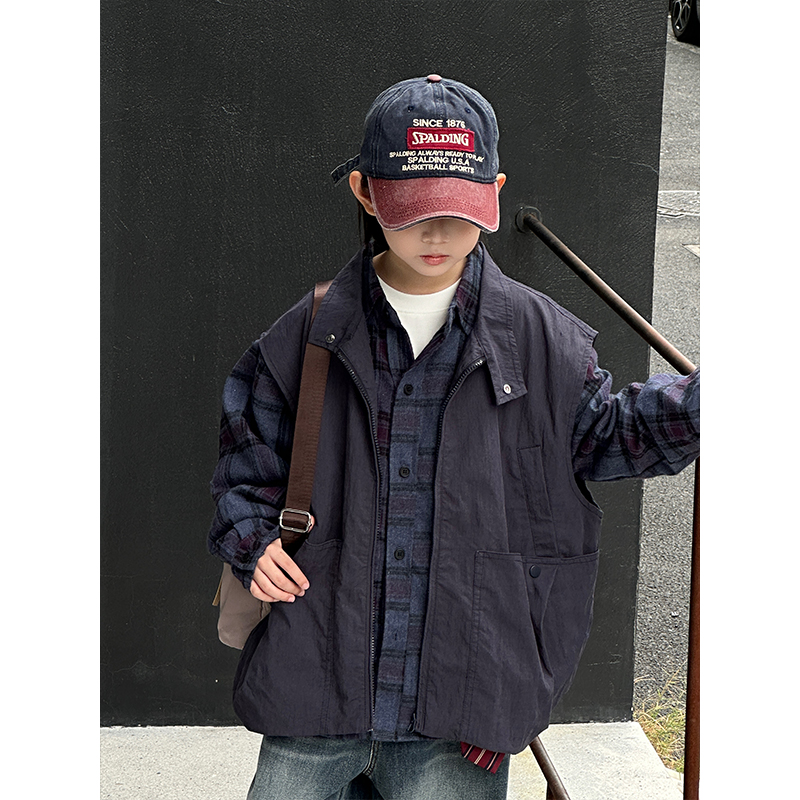 柒号童仓童装男童棉马甲2025新款中大童秋冬装儿童加厚马夹棉服