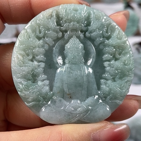 翡翠颈饰未镶嵌九龙大日如来两面工福利