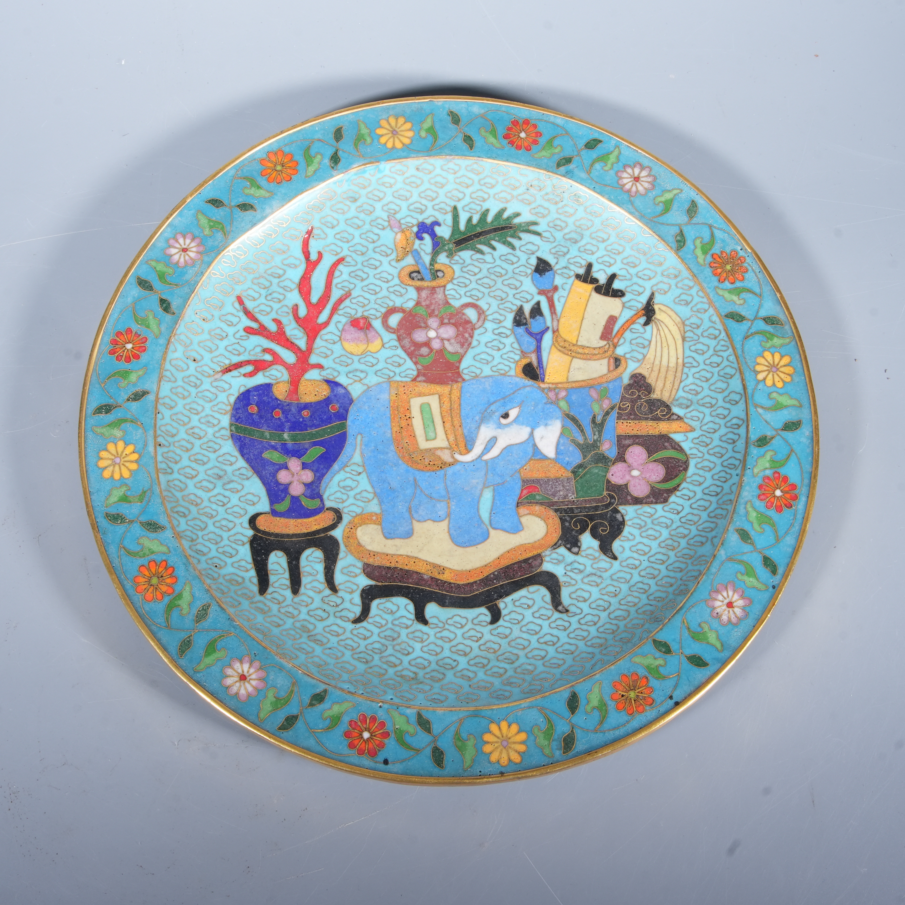 Tgz29 清代 景泰蓝太平有象小盘