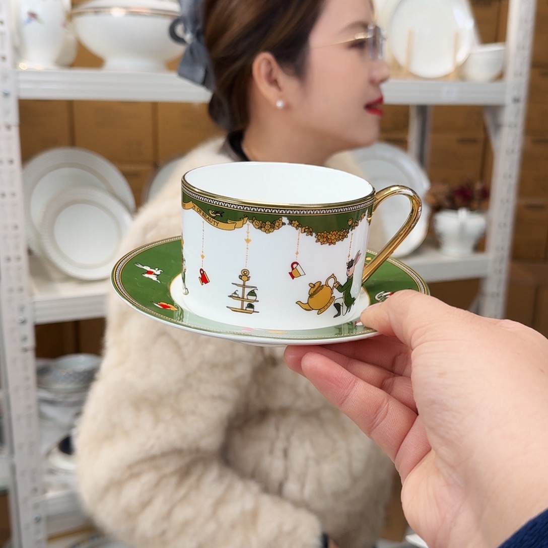 骨瓷高骨骨瓷咖啡杯碟一套220ml外贸骨瓷