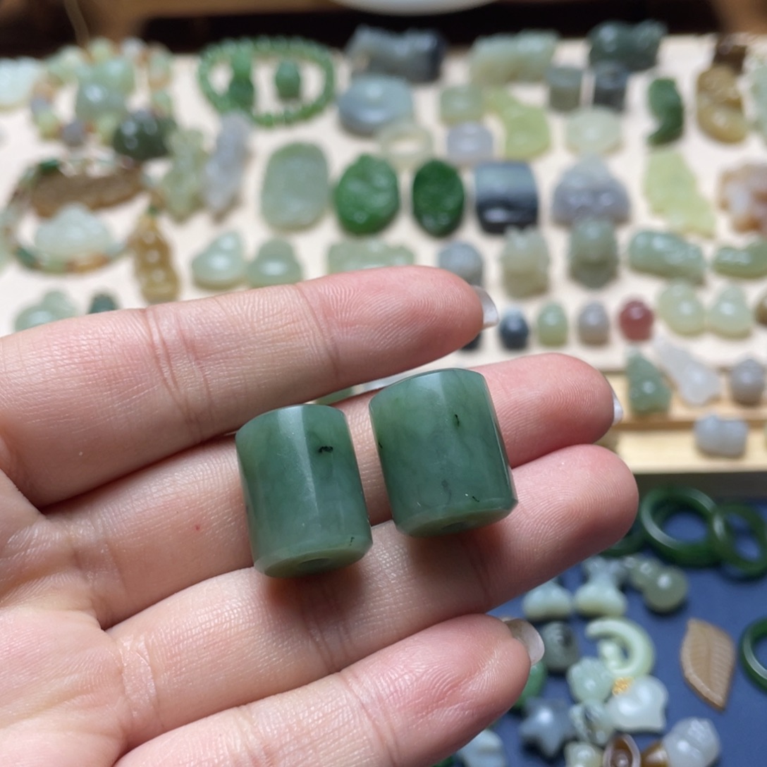 和田玉足银镶嵌吊坠(不含链)一对