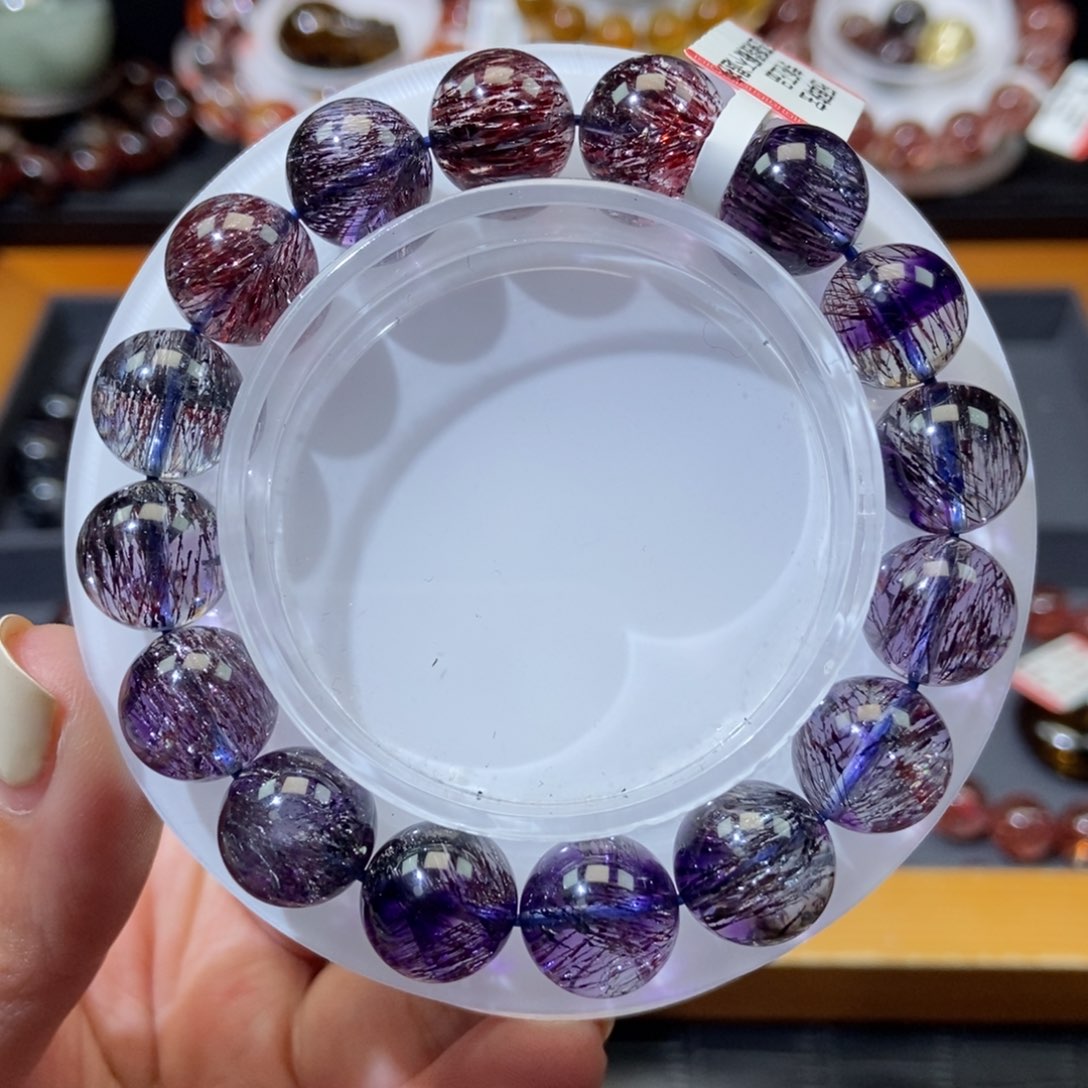 紫超七手链12mm未镶嵌水晶