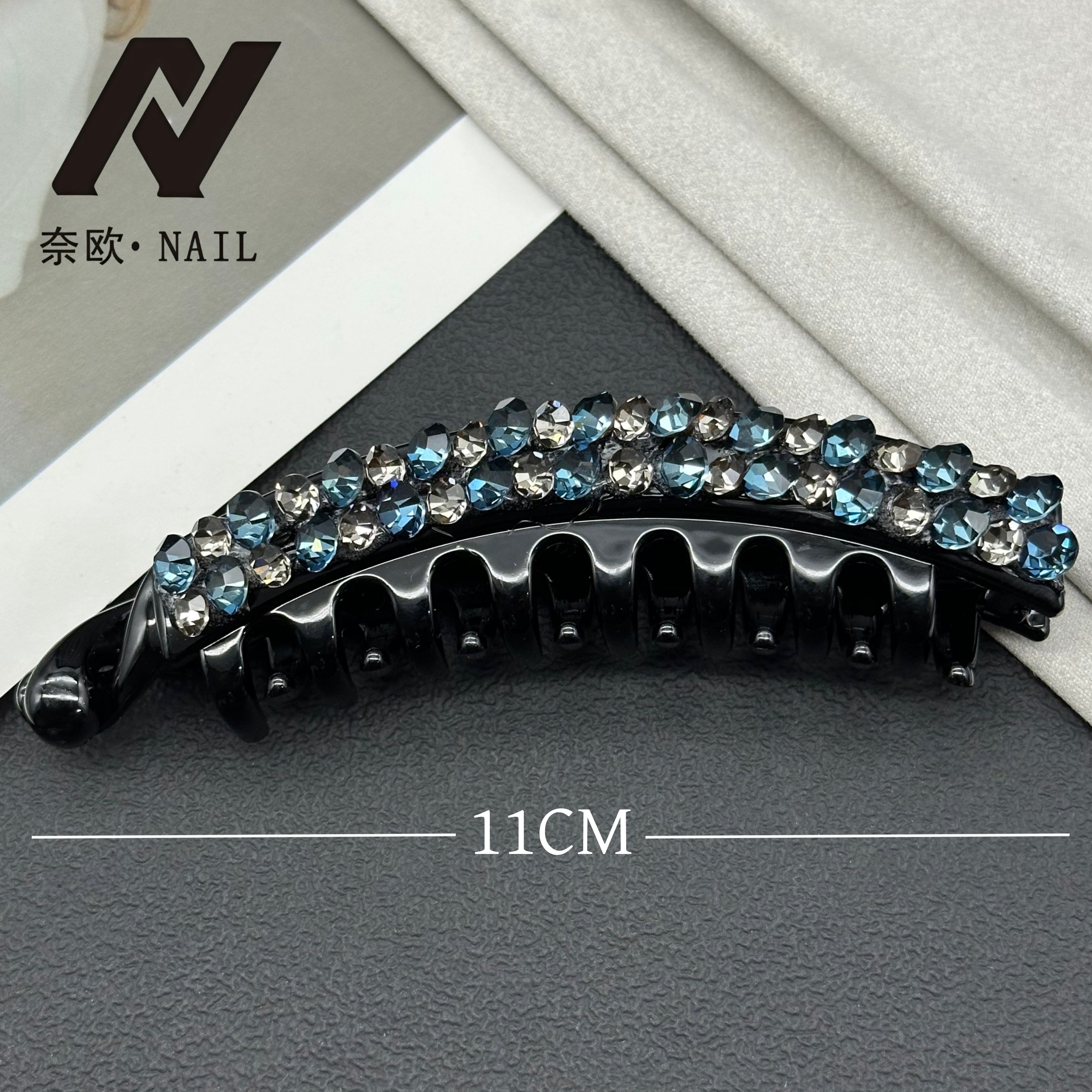 【NAIL·奈欧】设计师系列6507蓝色满钻扭扭夹高级香蕉夹竖夹