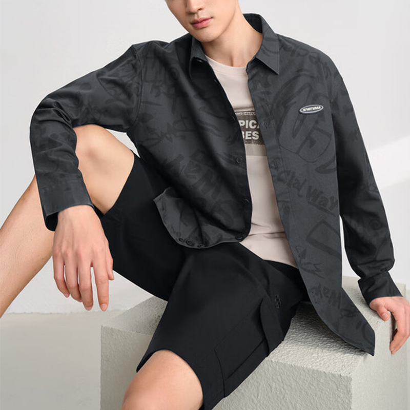 撤柜男装外套款长袖休闲衬衫2025春夏新款亲肤棉质宽松提花衬衣男