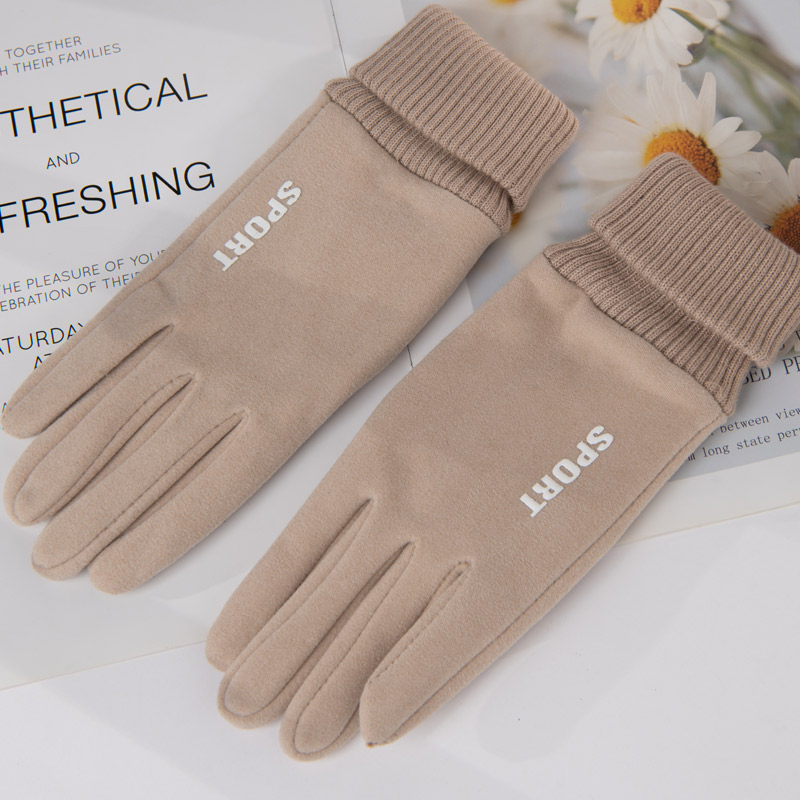 麂皮绒手套男女秋冬季户外通勤骑行加绒保暖防滑触屏加长分指手套