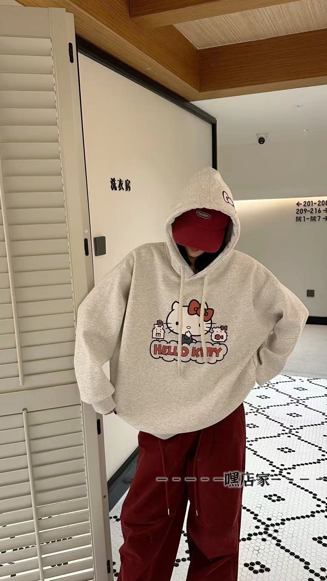 嘿店家冬款加绒卫衣时尚卫衣发泡印花蝴蝶结hello kitty-191