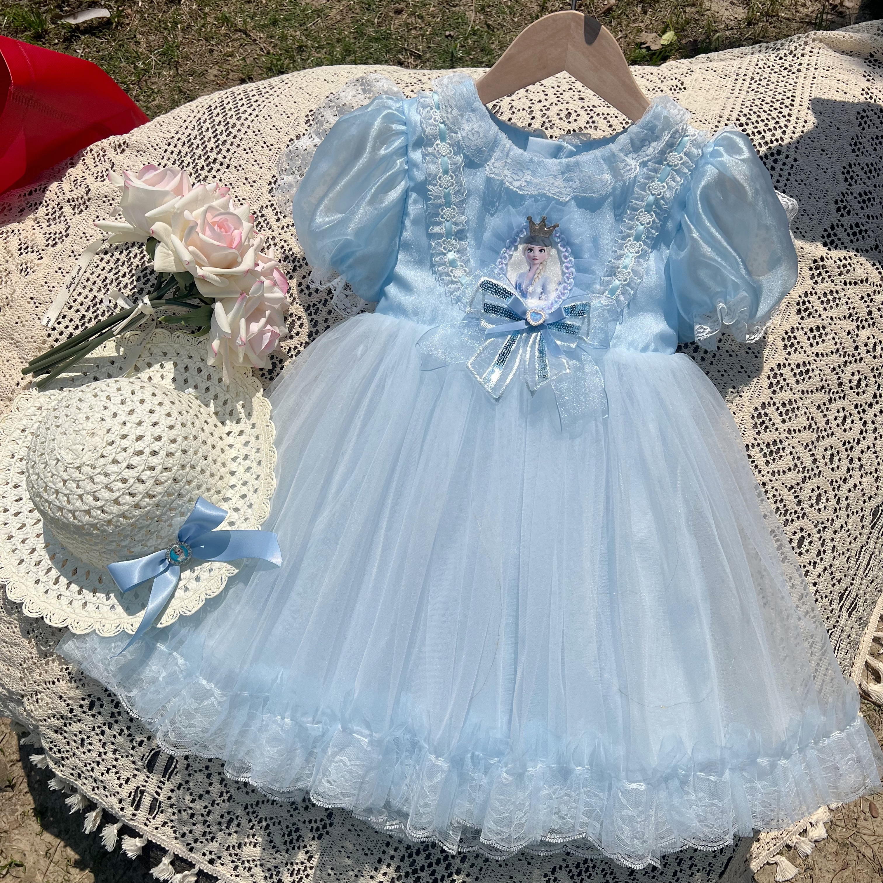 Summer女童艾莎公主裙夏季新款法式爱莎洋气洛丽塔气质礼服裙8866