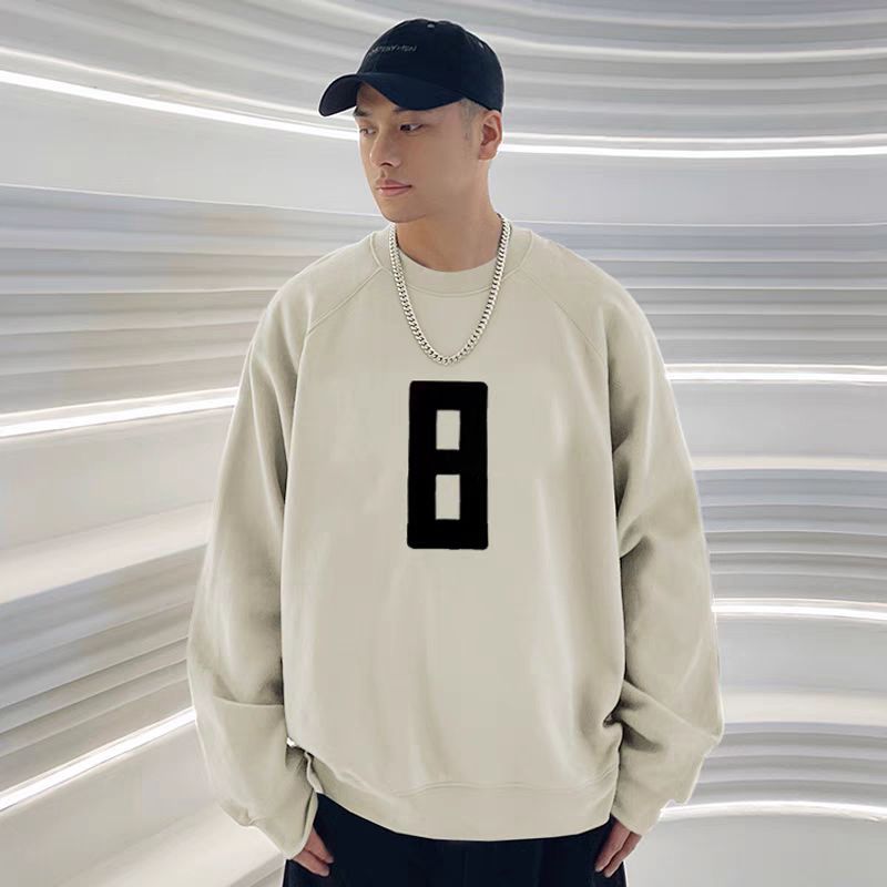 复线ESSENTILAS秋冬新款植绒8数字印花圆领加绒卫衣男女情侣上衣