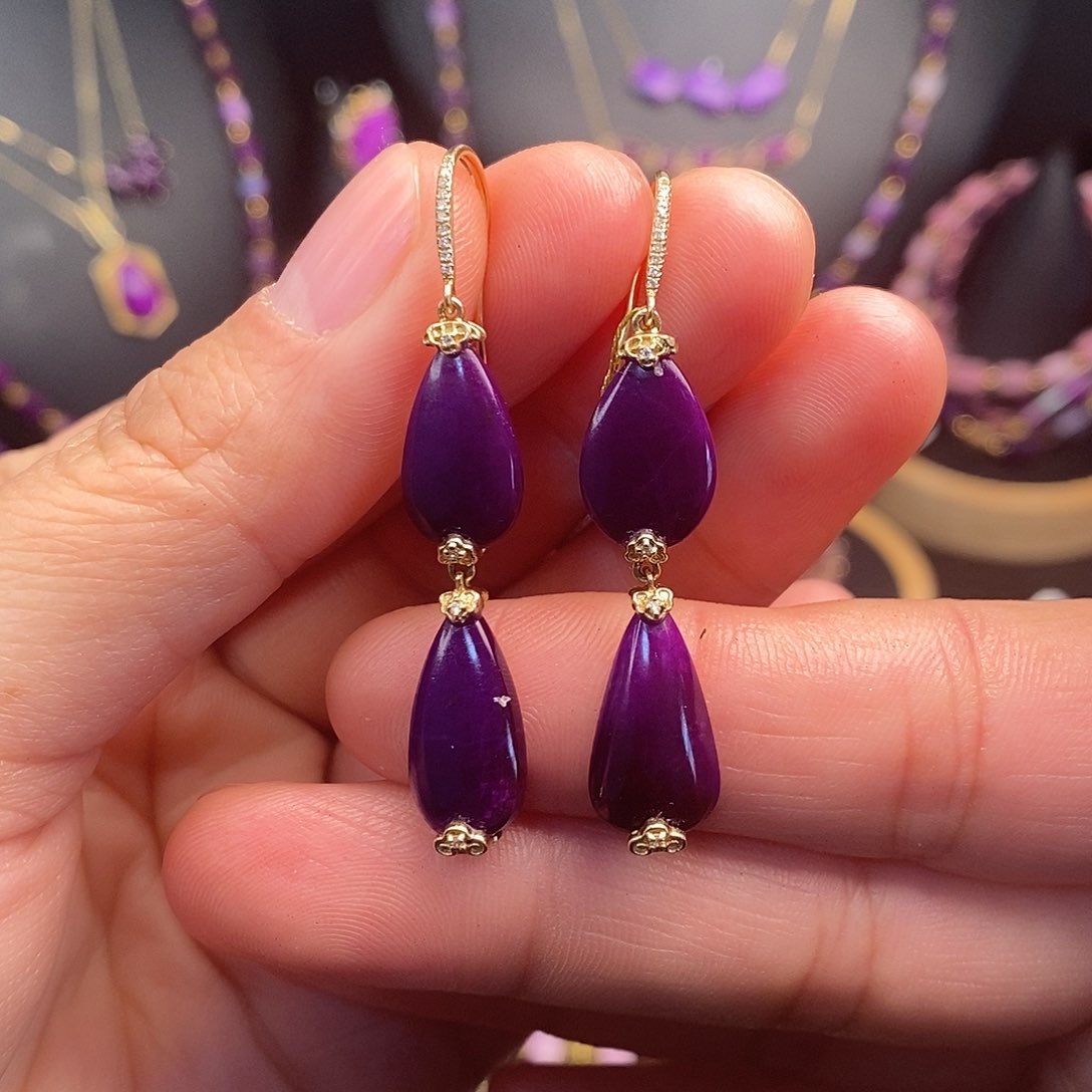 苏纪石（舒俱来）耳饰18K金镶嵌