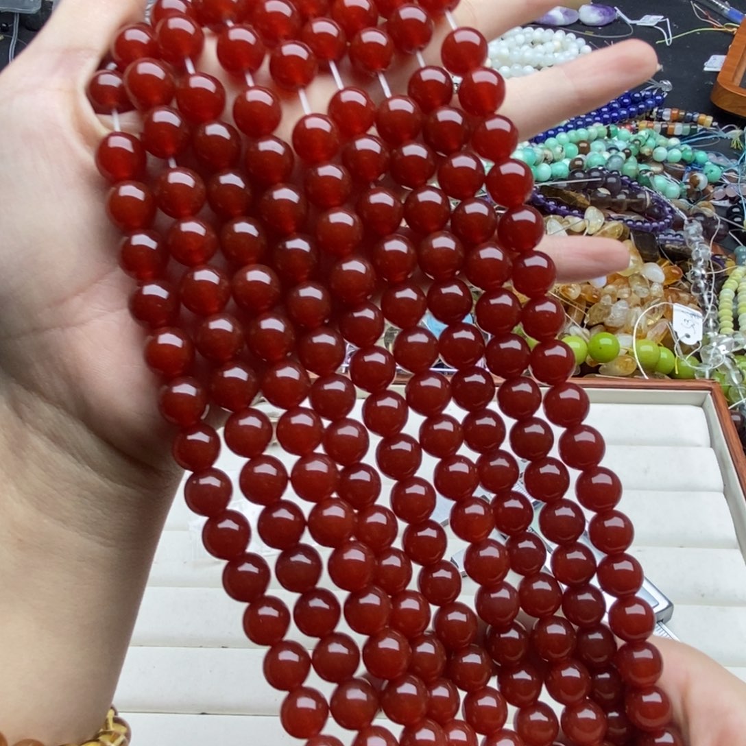 玛瑙/玉髓未镶嵌珠宝半成品一条纯天然红玛瑙圆珠10mm