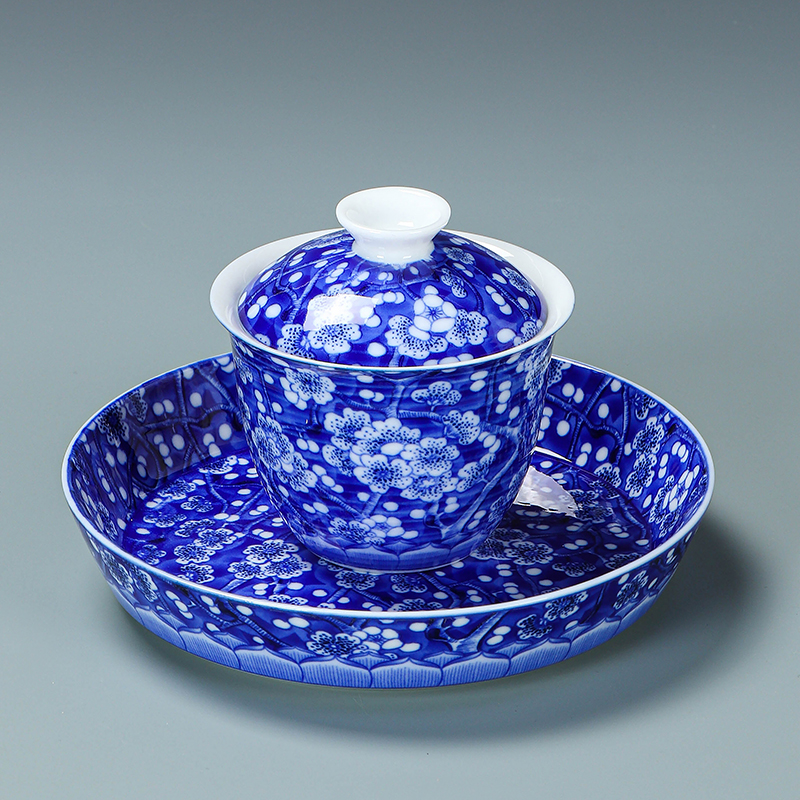 冰梅花纹高白瓷薄胎三才盖碗