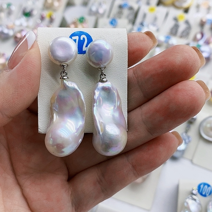 银S925镶嵌淡水珍珠耳饰?****.