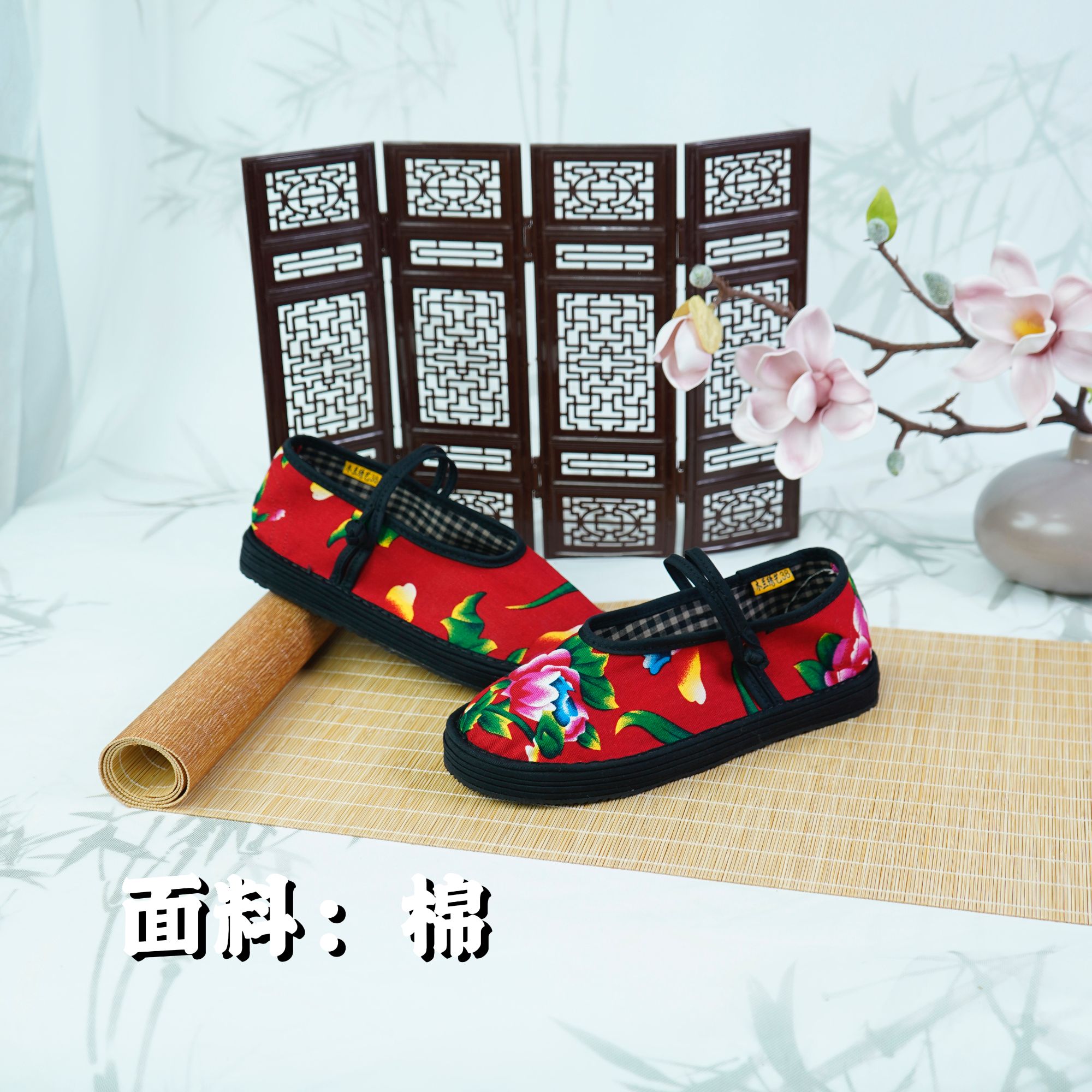 【花好月圆-盘扣】绣花汉服平底圆女士绣花鞋纯手工透气千层底鞋