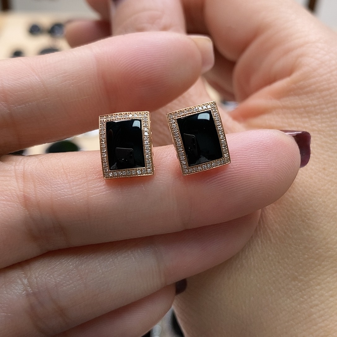 翡翠耳饰18K金镶嵌墨翠