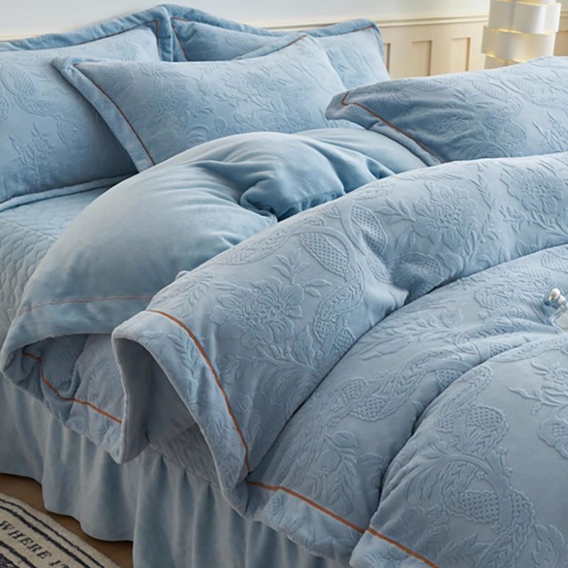 水星高档适用家纺公主风雕花牛奶绒床盖款加厚四件套牛奶绒双面绒