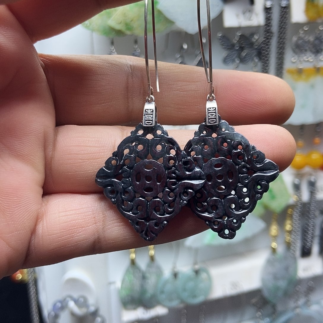 翡翠银S925镶嵌耳饰品质珠宝