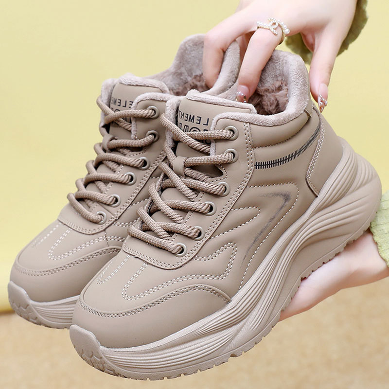 冬季女棉鞋老北京布鞋时尚休闲加绒保暖健步棉鞋防滑系带运动鞋棉
