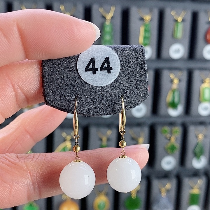 和田玉耳饰18K金镶嵌