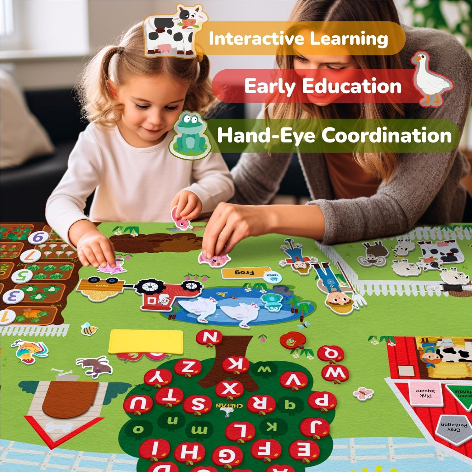 外贸回流毛毡忙碌版儿童农场动物识字早教学习板墙挂蒙氏教育启蒙