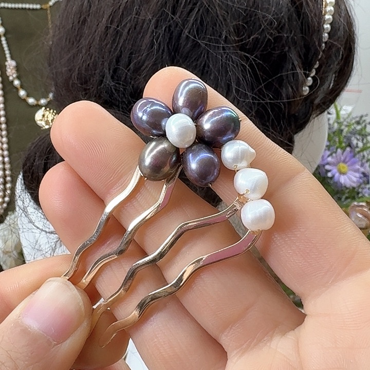 淡水珍珠发饰银S925镶嵌