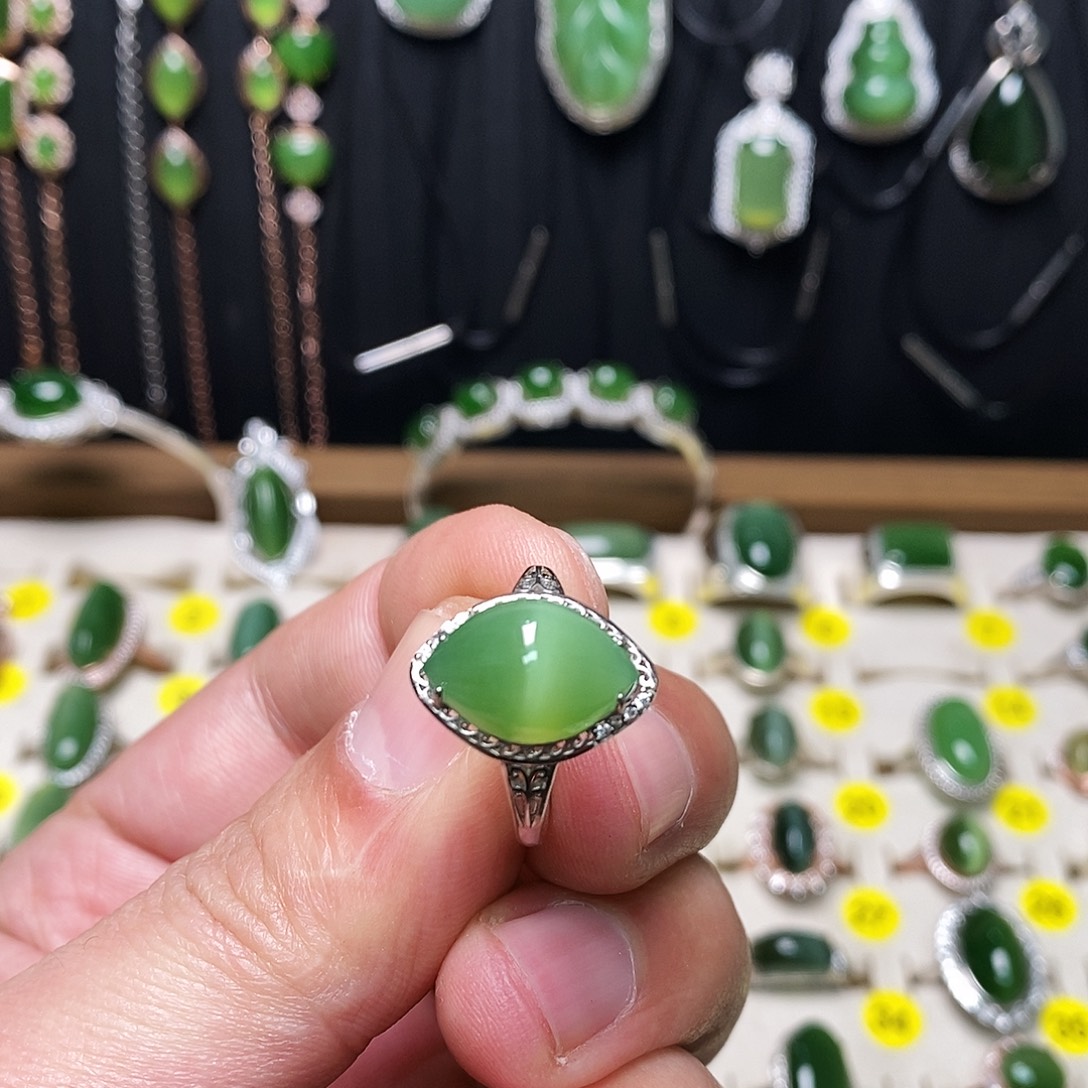 和田玉（碧玉）银S925镶嵌戒指