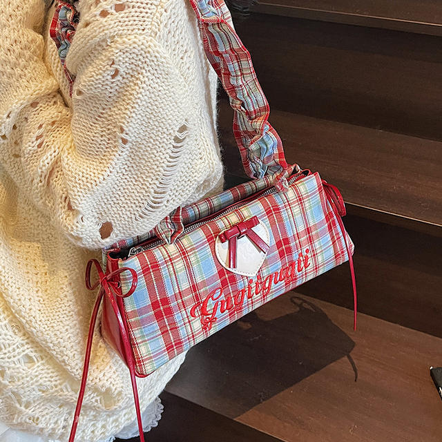 多巴胺辣妹小众包包女2025新款流行格子单肩腋下包超火褶皱小拎包