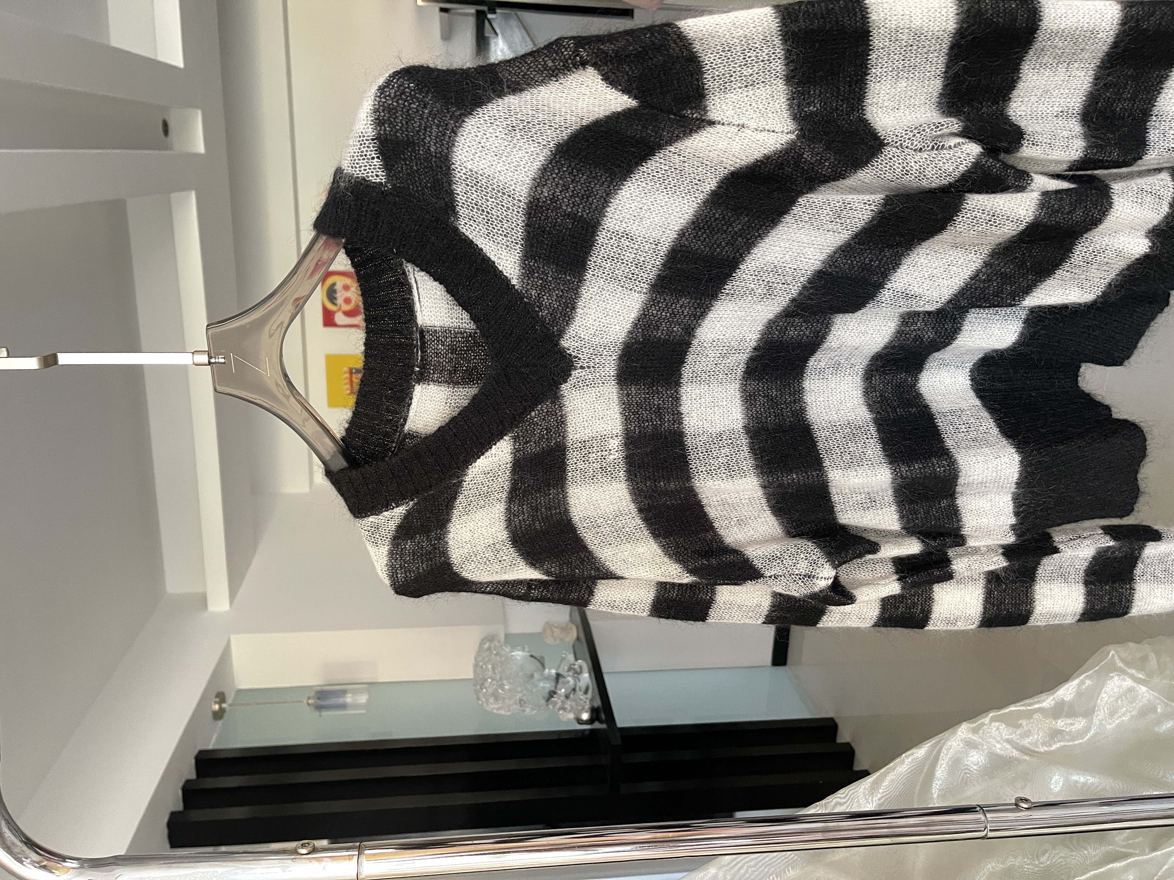 zhaoxiaopao/赵小泡马海毛格纹长袖V领毛衣