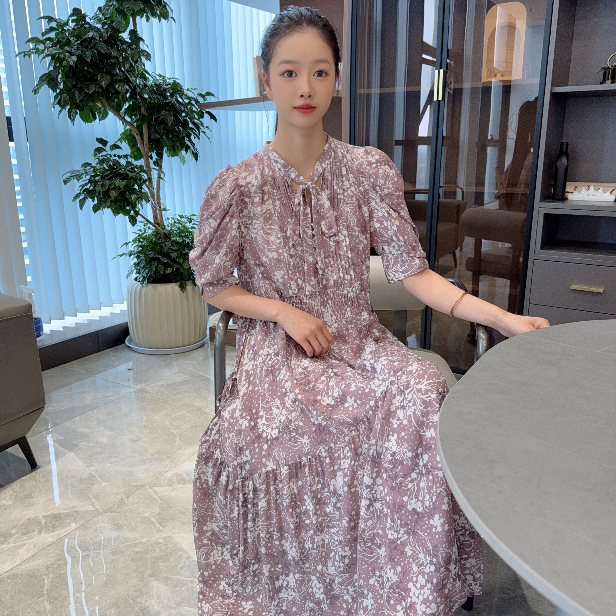 2025新款夏季桑蚕色连衣裙休闲宽松高尚大气047