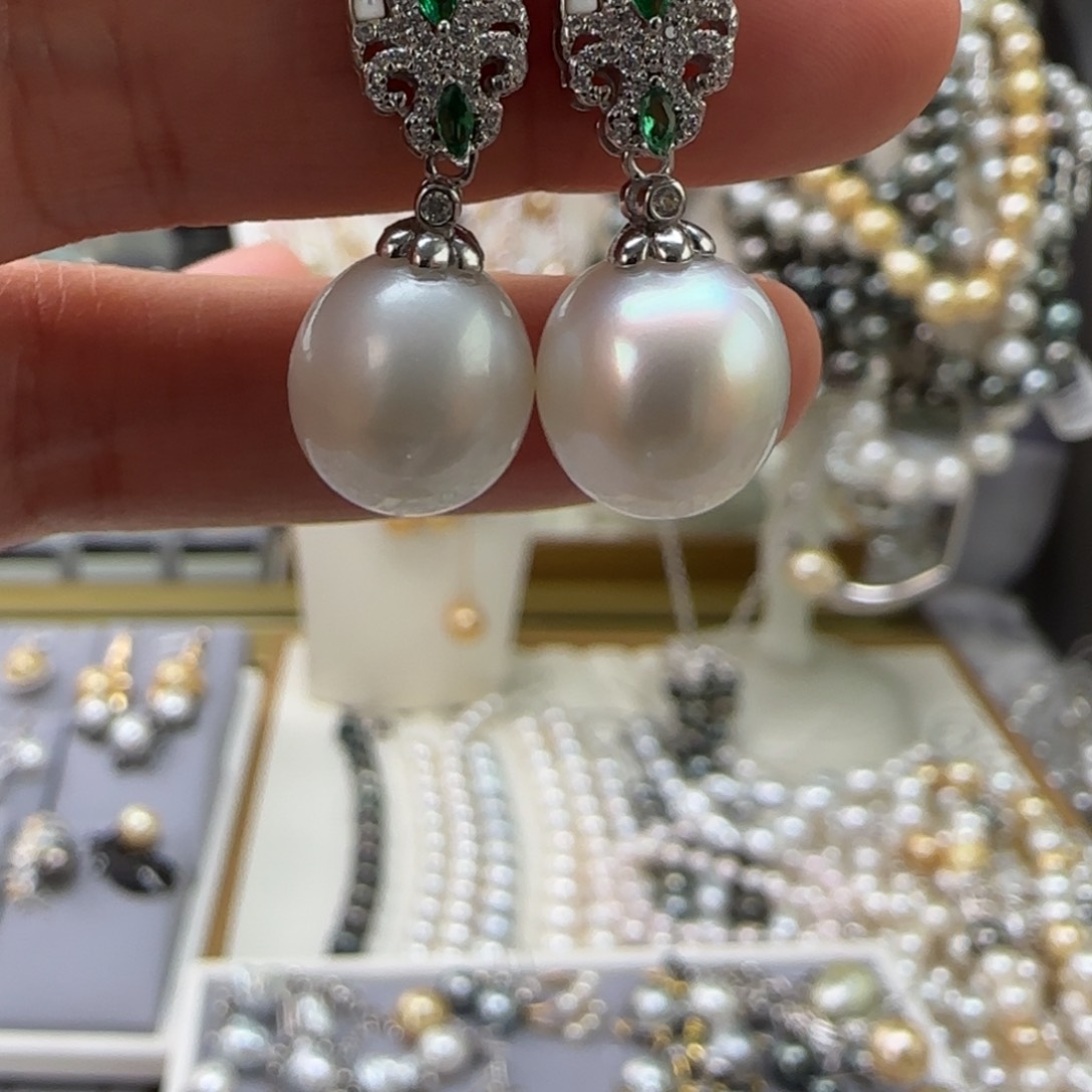 海水珍珠耳饰银S925镶嵌