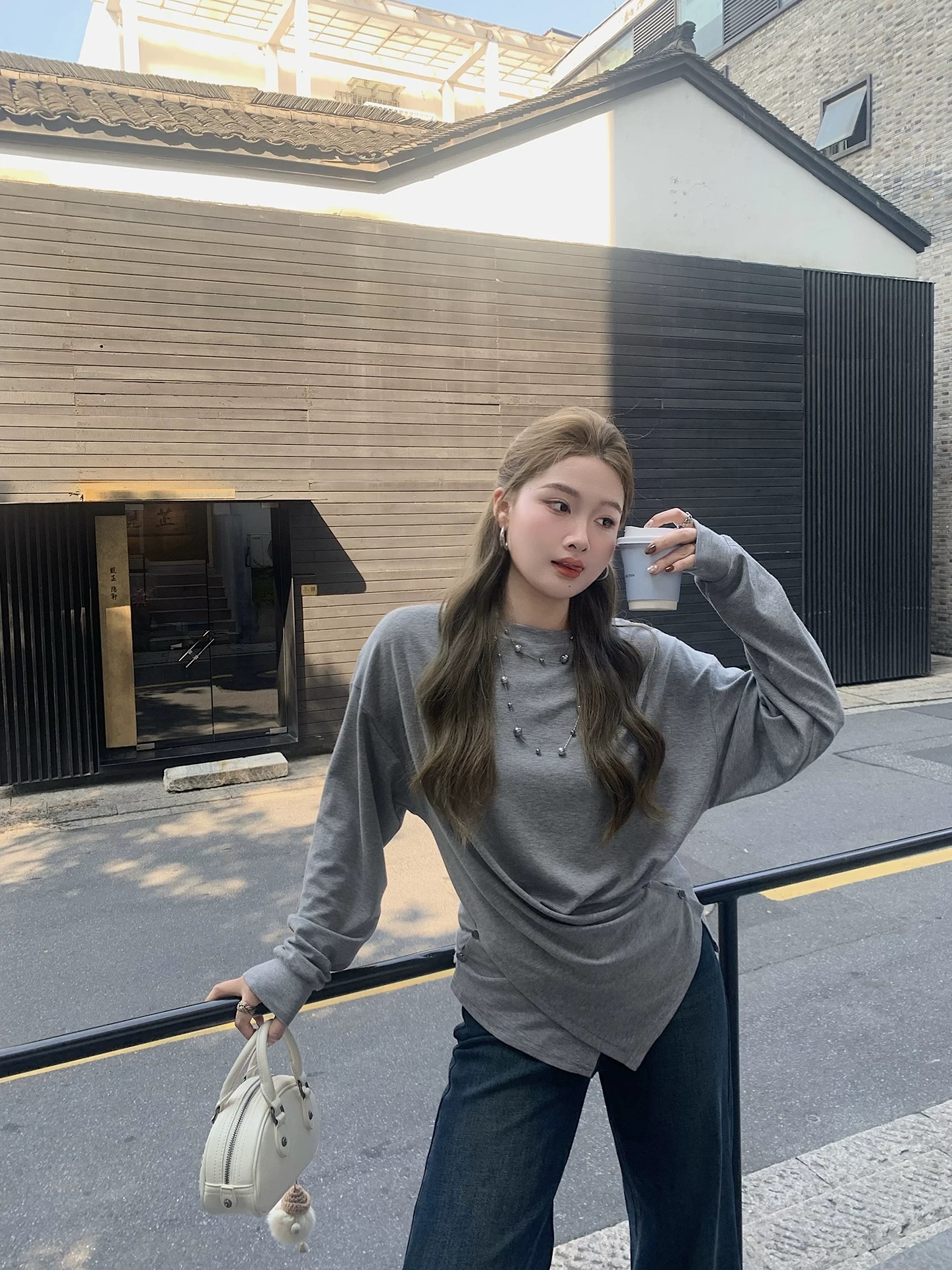 静奢风套头常规长袖女设计感宽松T恤#9515