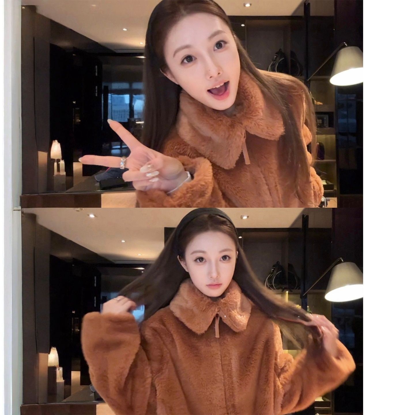 【现货➕运费险】欧尼酱同款毛毛外套女25冬立领保暖仿獭兔短款上衣
