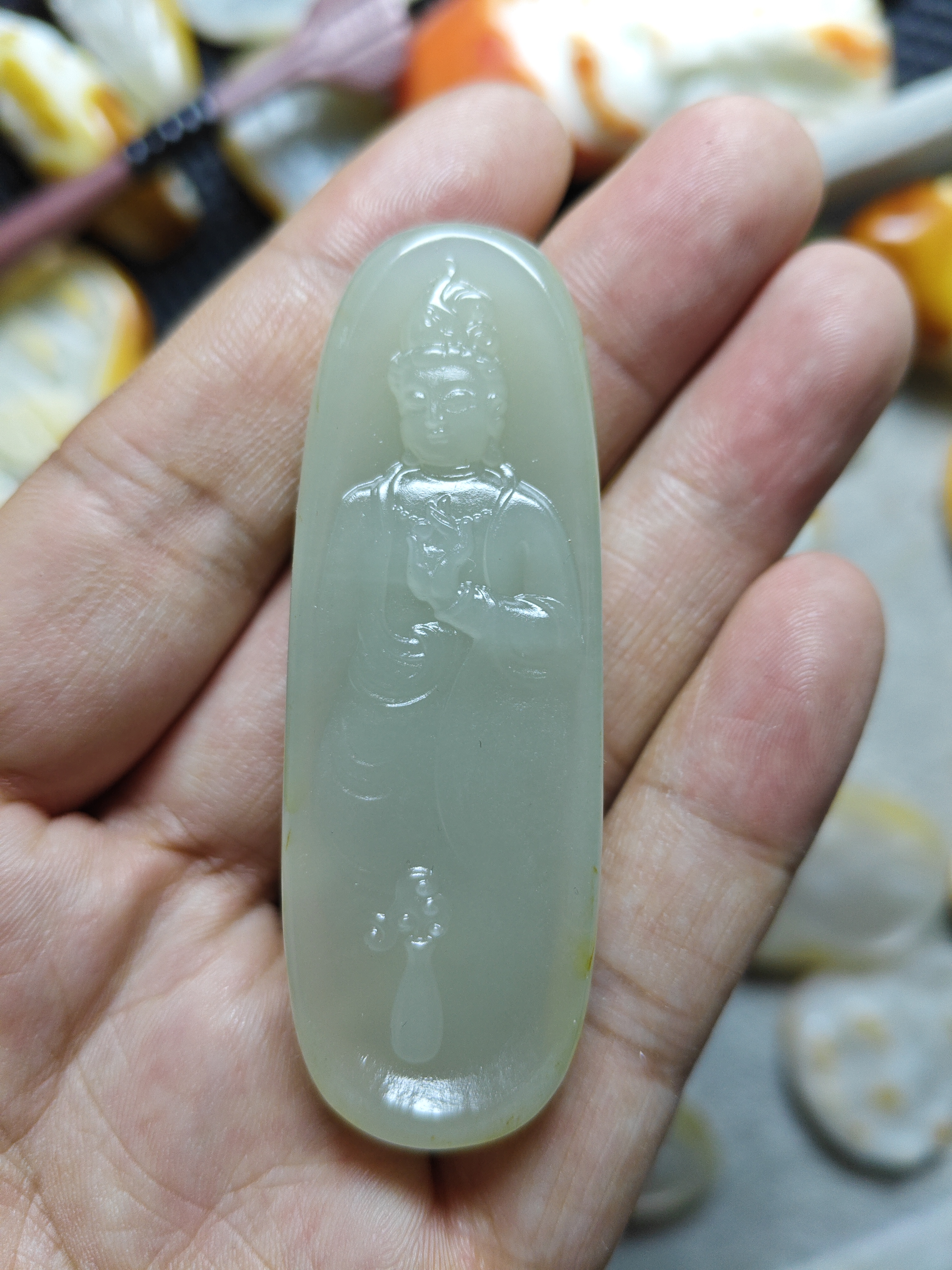 和田玉精品挂件净瓶站观音