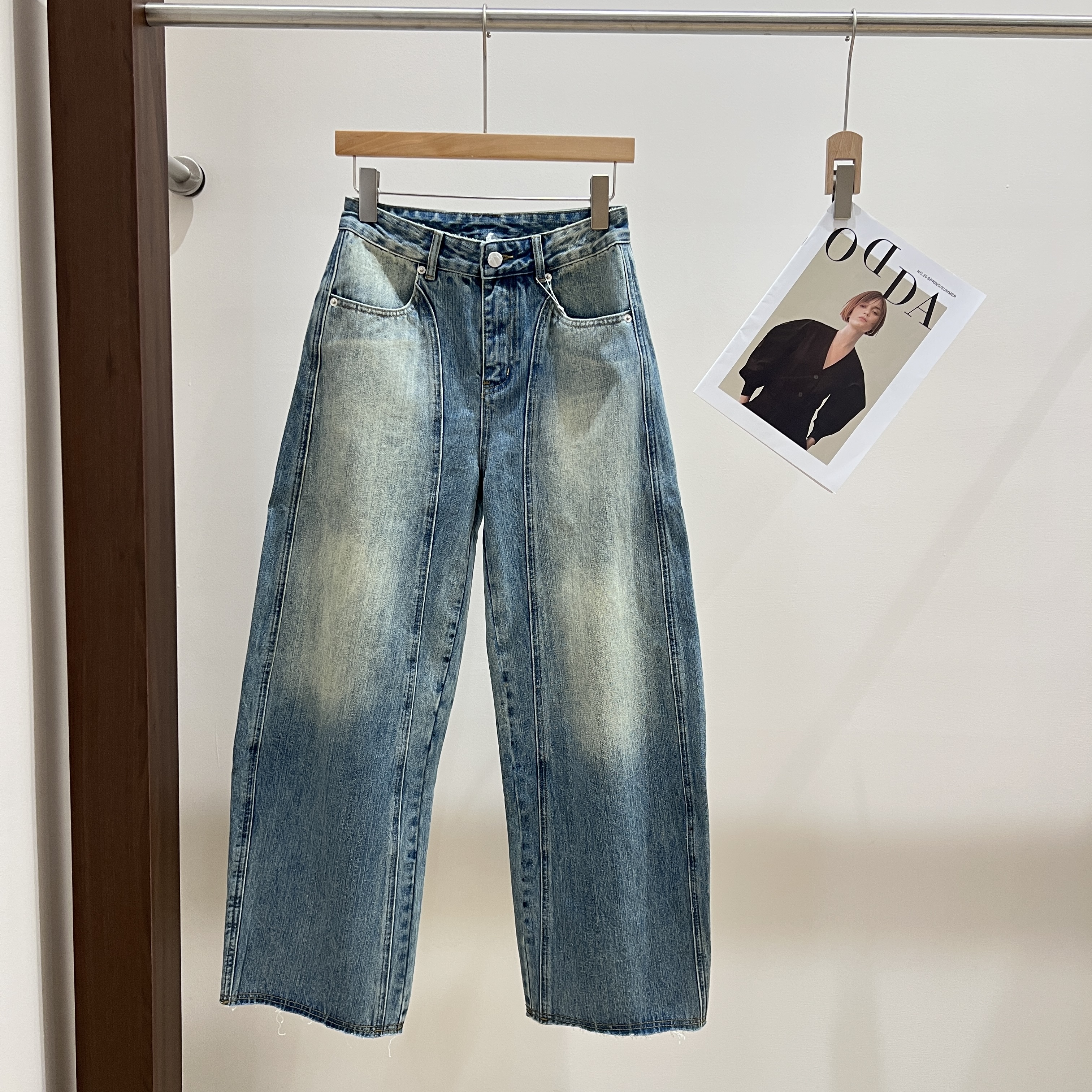 XM薄款女夏季休闲风高腰水洗牛仔裤秋季直筒百搭时尚X108