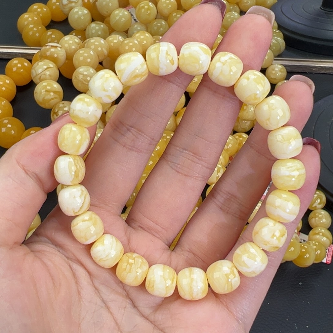 琥珀未镶嵌手链瓷白精工