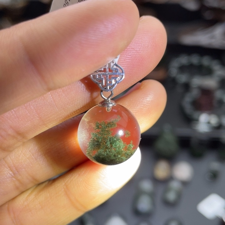 银S925镶嵌颈饰水晶绿幽灵单珠定制