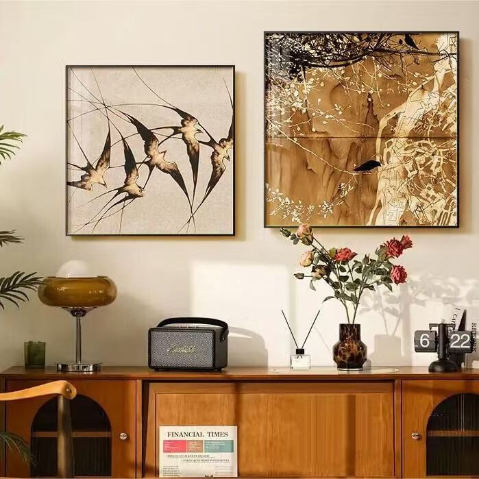 欧梵森法式中古风客厅肌理装饰画复古抽象餐厅壁画小众艺术26060