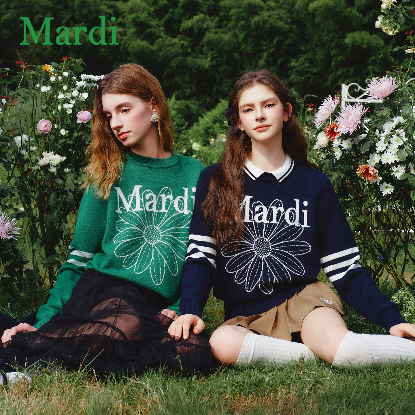 Mardi套头落肩袖雏菊印花圆领毛衣休闲秋冬欧美风MZZ2532288